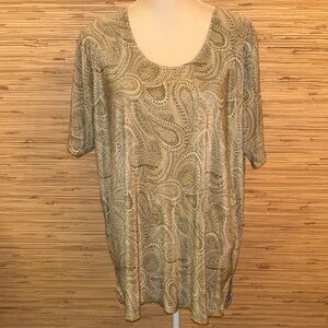 Fashion Bug Beige Green Paisley Short Sleeve Top size 1X EUC!